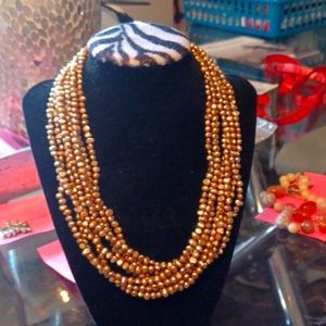 GENUINE BAROQUE PEARLS 925 STERLING SILVER, 8 STRANDS, 17 INCHES, 21mm, LIKE NEW